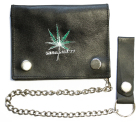 motorkářská peněženka uprostřed marihuana a pod ní nápis legalize v černém poli