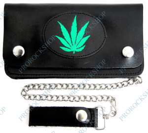 motorkářská peněženka Marihuana,zelená v černém kulatém poli.