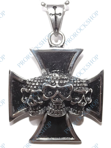 ocelový přívěsek na Maltézský kříž s lebkama
