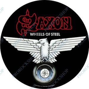 placka, button Saxon - Wheels Of Steel