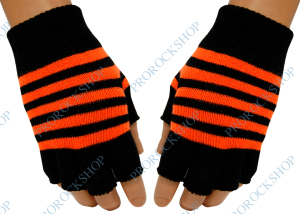 pletené rukavice bez prstů s červenými pruhy