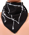 šátek Bílá lebka ověnčená drátem v černém poli