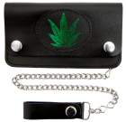 motorkářská peněženka bílá marihuana vyobrazena v černém kulatém poli