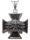 ocelový přívěsek na Maltézský kříž s lebkama
